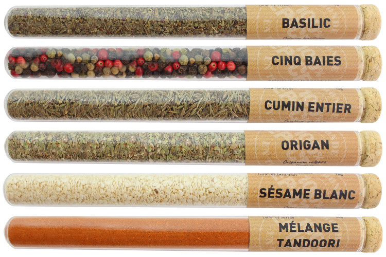 Coffret 6 tubes d'épices Le Monde en Tube Recevoir au jardin + livre de recettes