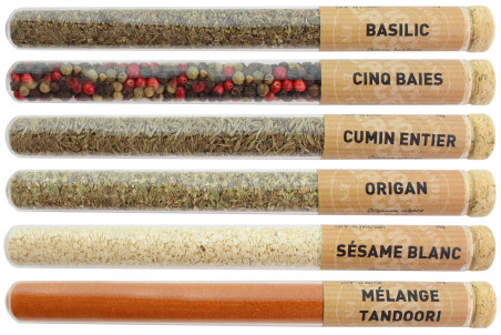 Coffret 6 tubes d'épices Le Monde en Tube Recevoir au jardin + livre de recettes