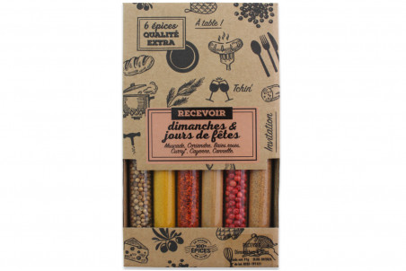 Coffret 6 tubes d'épices Le Monde en Tube Recevoir dimanches et jours de fêtes + livre recettes