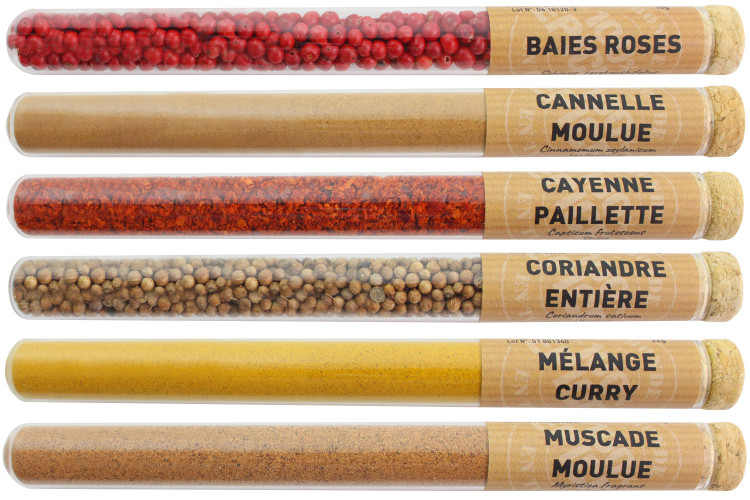 Coffret 6 tubes d'épices Le Monde en Tube Recevoir dimanches et jours de fêtes + livre recettes