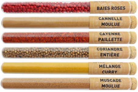 Coffret 6 tubes d'épices Le Monde en Tube Recevoir dimanches et jours de fêtes + livre recettes