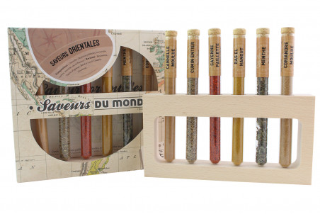 Coffret Le Monde en Tube Saveurs orientales 6 épices en tube + support bois