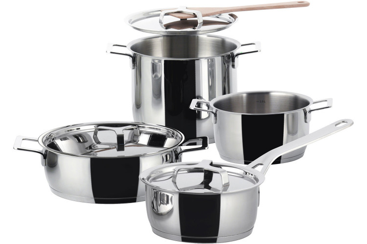 Batterie de cuisine Alessi Pots&Pans design par Jasper Morrison - 7 pièces inox 18/10