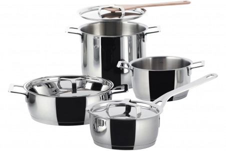 Batterie de cuisine Alessi Pots&Pans design par Jasper Morrison - 7 pièces inox 18/10