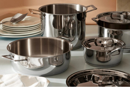 Batterie de cuisine Alessi Pots&Pans design par Jasper Morrison - 7 pièces inox 18/10