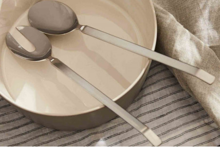 Couverts à salade Alessi Dry inox 18/10 design par Achille Castiglioni - manches satinés