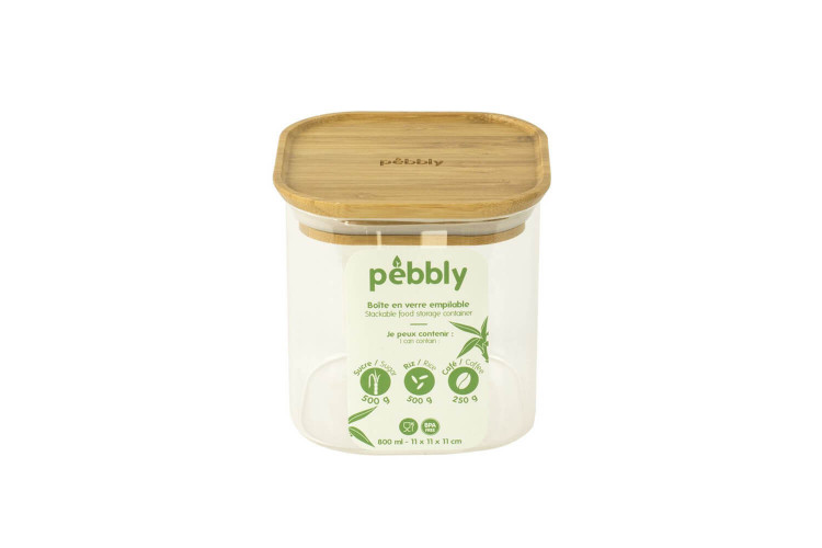 Boîte de conservation en verre haute Pebbly et couvercle en bambou