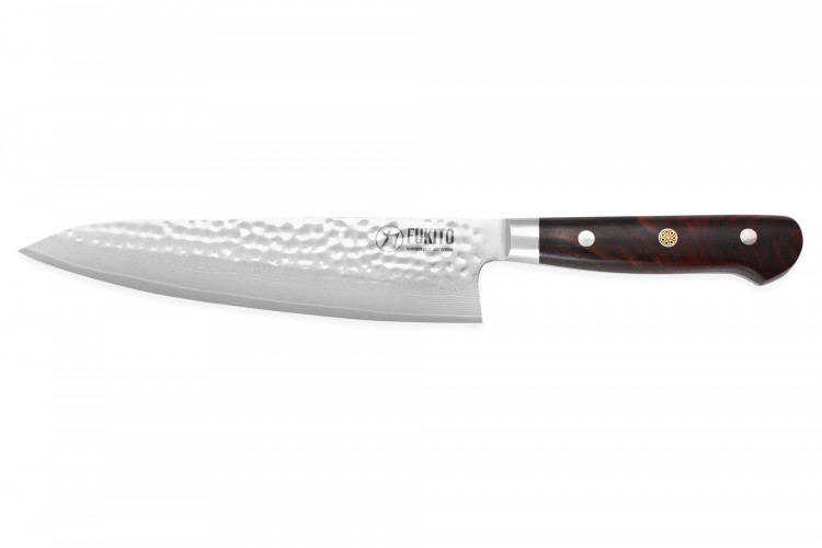 Couteau de chef Fukito Rosewood Damas lame inox 21cm et manche bois de rose