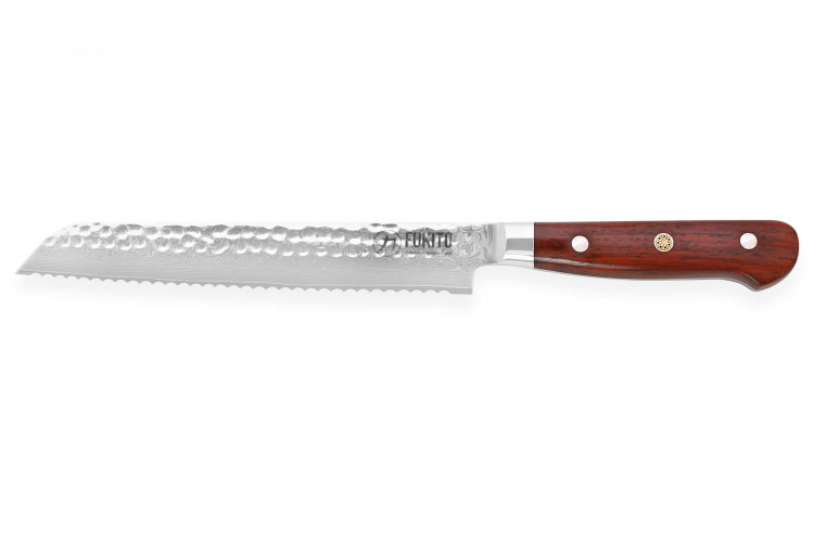 Couteau à pain Fukito Rosewood Damas lame inox 21cm et manche bois de rose