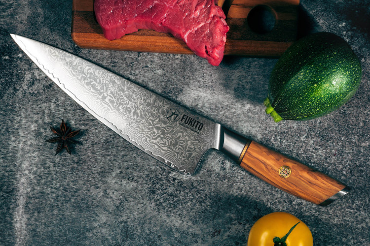 Couteau de chef Fukito Olive Damas 14Cr - lame acier 21cm