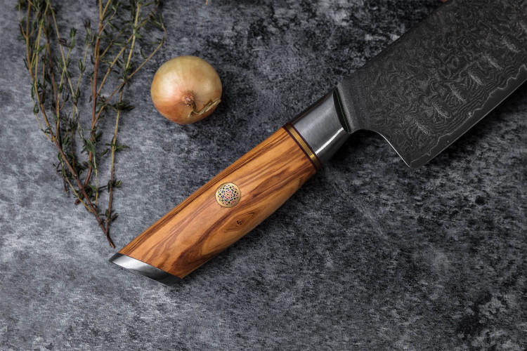 Couteau santoku Fukito Olive Damas 14Cr - lame acier alvéolée 18cm