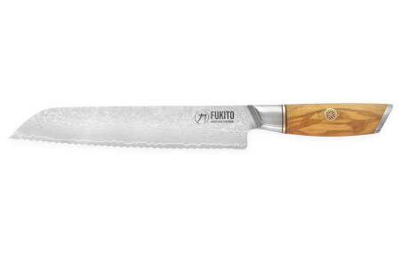Couteau à pain Fukito Olive Damas 14Cr - lame dentée acier 21cm