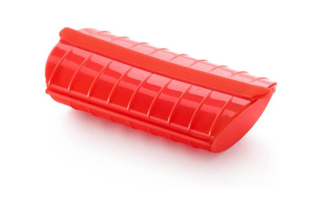 Cuiseur vapeur en silicone Lékué rouge avec filtre