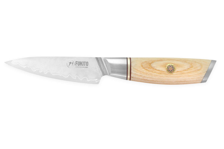 Couteau office Fukito Pakka San Mai lame inox 9cm manche bois de Pakka