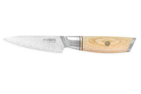 Couteau office Fukito Pakka San Mai lame inox 9cm manche bois de Pakka