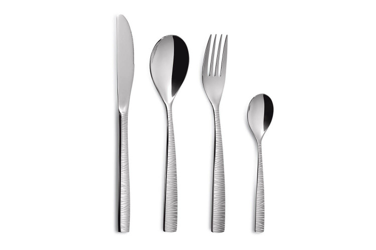 Ménagère argentée en acier inox 18/0 Comas BCN Martelé de 24 pièces