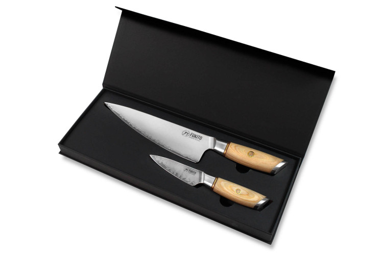 Coffret couteaux Fukito Pakka San Mai chef et office - 2 pièces