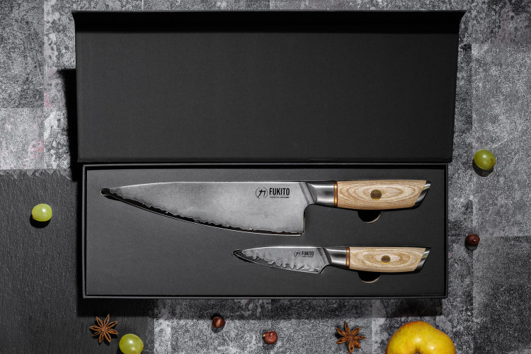 Coffret couteaux Fukito Pakka San Mai chef et office - 2 pièces