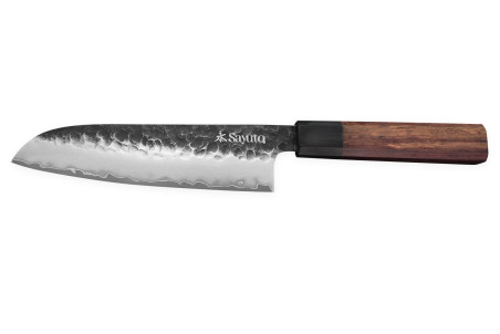 Couteau santoku Sayuto Séquoia San Mai lame martelée 18cm