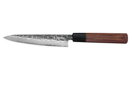 Couteau universel Sayuto Séquoia San Mai lame martelée 15cm