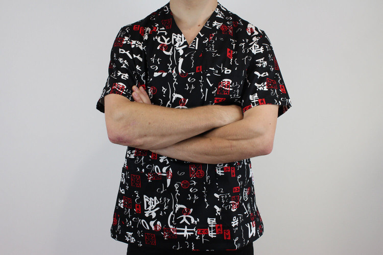 Veste de cuisine manches courtes Egochef Leonardo motifs japonais 100% coton