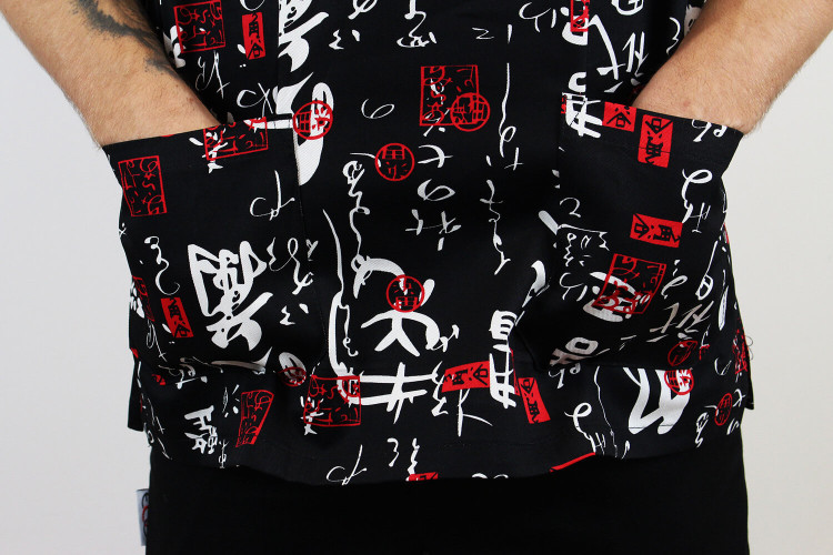 Veste de cuisine manches courtes Egochef Leonardo motifs japonais 100% coton