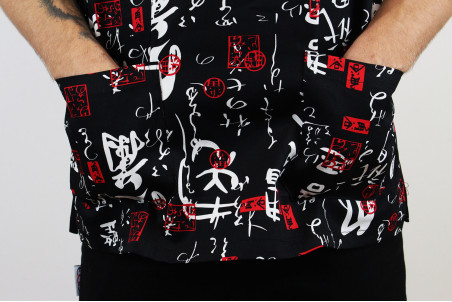 Veste de cuisine manches courtes Egochef Leonardo motifs japonais 100% coton