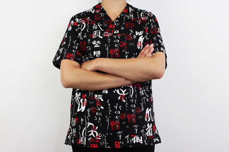 Veste de cuisine manches courtes Egochef Leonardo motifs japonais 100% coton