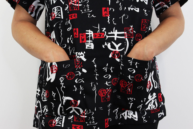 Veste de cuisine manches courtes Egochef Leonardo motifs japonais 100% coton