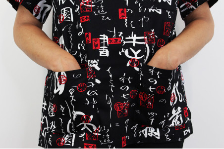 Veste de cuisine manches courtes Egochef Leonardo motifs japonais 100% coton