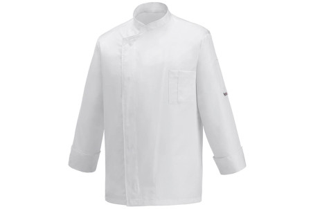 Veste de cuisine unisexe Egochef Ottavio Air Plus blanche 100% microfibre à manches longues