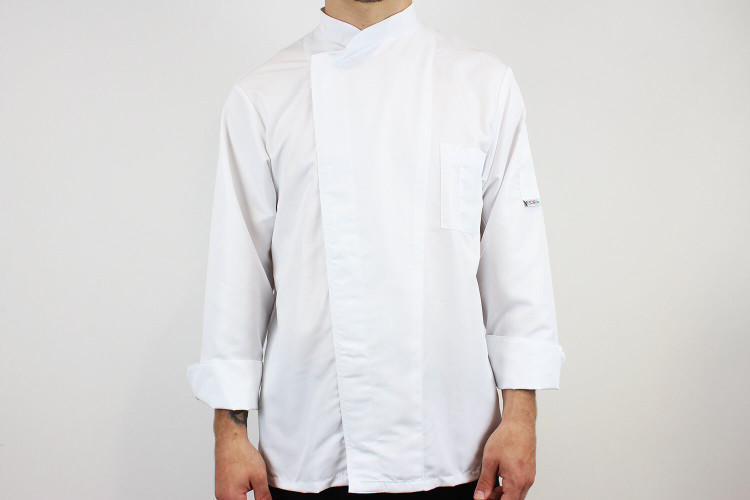 Veste de cuisine unisexe Egochef Ottavio Air Plus blanche 100% microfibre à manches longues