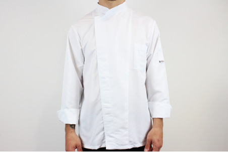 Veste de cuisine unisexe Egochef Ottavio Air Plus blanche 100% microfibre à manches longues