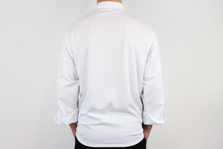 Veste de cuisine unisexe Egochef Ottavio Air Plus blanche 100% microfibre à manches longues