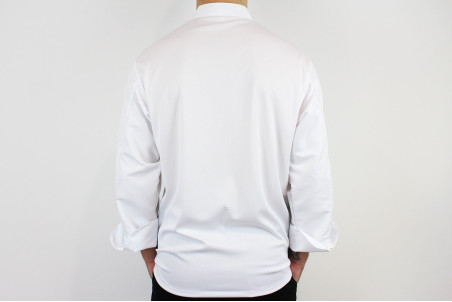 Veste de cuisine unisexe Egochef Ottavio Air Plus blanche 100% microfibre à manches longues