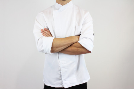 Veste de cuisine unisexe Egochef Ottavio Air Plus blanche 100% microfibre à manches longues
