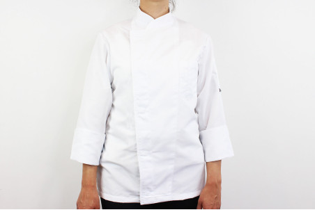 Veste de cuisine unisexe Egochef Ottavio Air Plus blanche 100% microfibre à manches longues