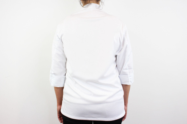 Veste de cuisine unisexe Egochef Ottavio Air Plus blanche 100% microfibre à manches longues