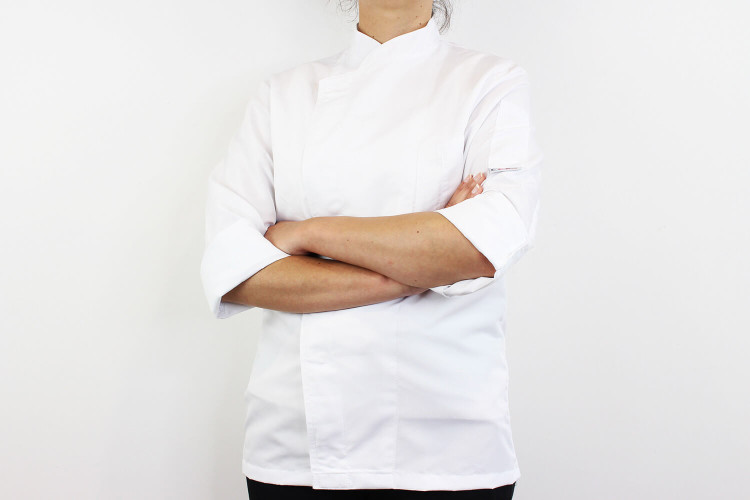 Veste de cuisine unisexe Egochef Ottavio Air Plus blanche 100% microfibre à manches longues