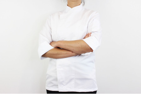 Veste de cuisine unisexe Egochef Ottavio Air Plus blanche 100% microfibre à manches longues
