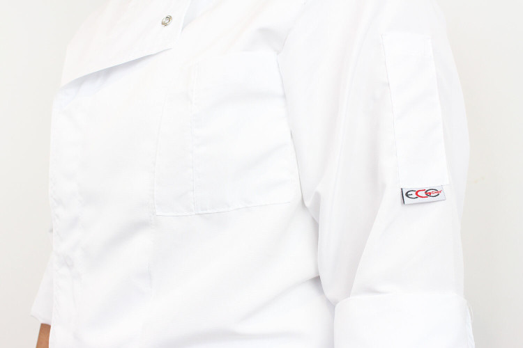 Veste de cuisine unisexe Egochef Ottavio Air Plus blanche 100% microfibre à manches longues