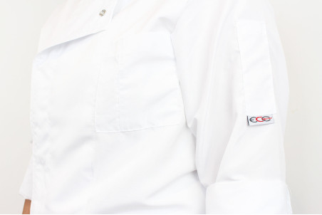 Veste de cuisine unisexe Egochef Ottavio Air Plus blanche 100% microfibre à manches longues
