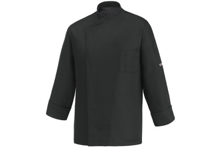 Veste de cuisine manches longues Egochef Ottavio Air Plus noire 100% microfibres