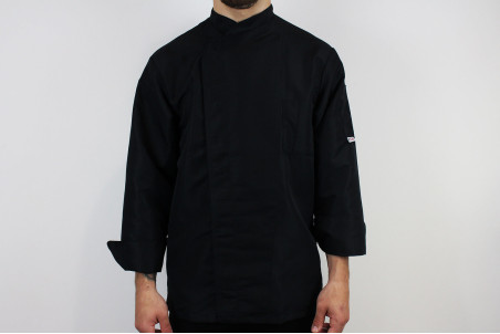 Veste de cuisine manches longues Egochef Ottavio Air Plus noire 100% microfibres