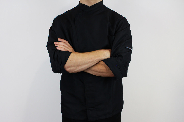 Veste de cuisine manches longues Egochef Ottavio Air Plus noire 100% microfibres