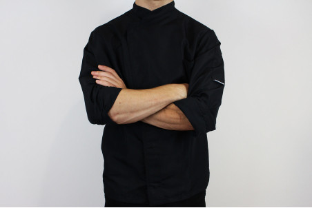 Veste de cuisine manches longues Egochef Ottavio Air Plus noire 100% microfibres