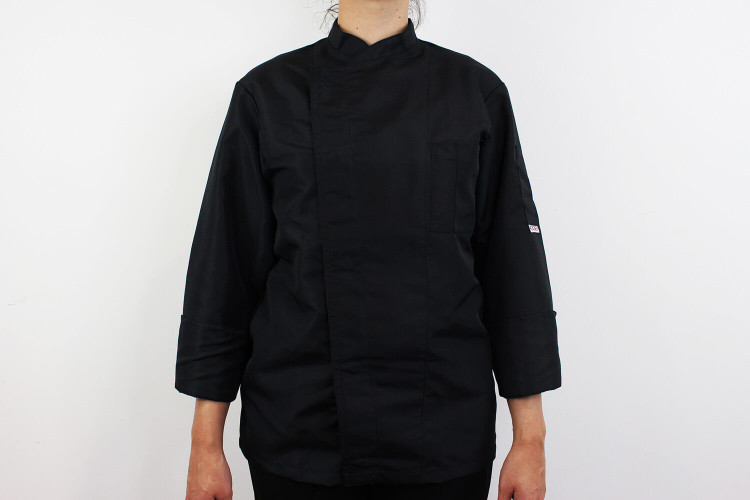 Veste de cuisine manches longues Egochef Ottavio Air Plus noire 100% microfibres