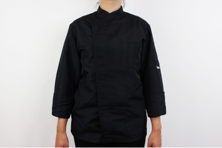 Veste de cuisine manches longues Egochef Ottavio Air Plus noire 100% microfibres