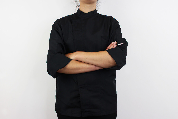 Veste de cuisine manches longues Egochef Ottavio Air Plus noire 100% microfibres