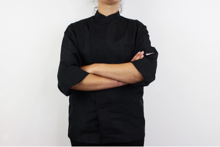 Veste de cuisine manches longues Egochef Ottavio Air Plus noire 100% microfibres